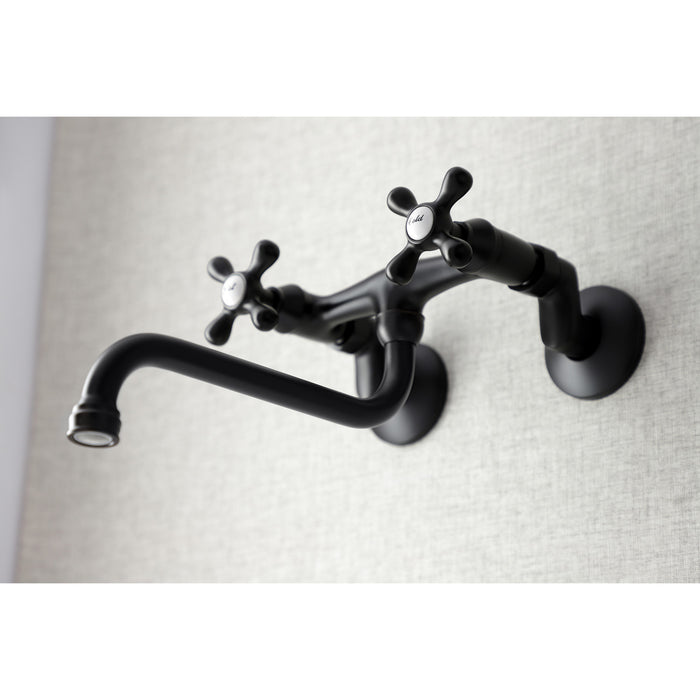 Kingston Heirloom KS215MB - Kingston Double-Handle 2-Hole Wall Mount Bathroom Faucet, Matte Black