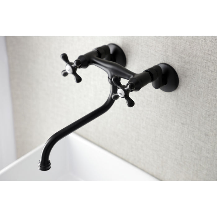 Kingston Heirloom KS215MB - Kingston Double-Handle 2-Hole Wall Mount Bathroom Faucet, Matte Black
