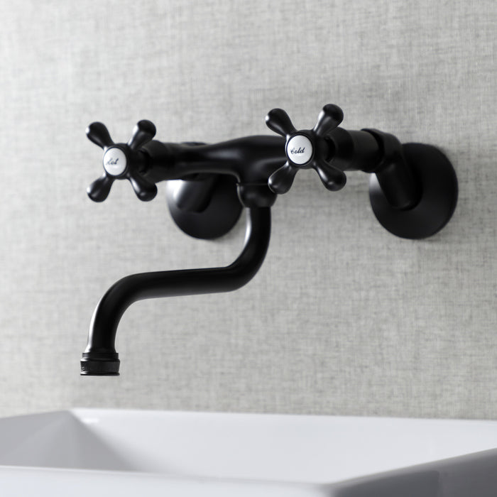 Kingston Heirloom KS215MB - Kingston Double-Handle 2-Hole Wall Mount Bathroom Faucet, Matte Black