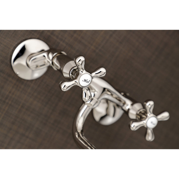 Kingston Heirloom KS215PN - Kingston Double-Handle 2-Hole Wall Mount Bathroom Faucet, Polished Nickel