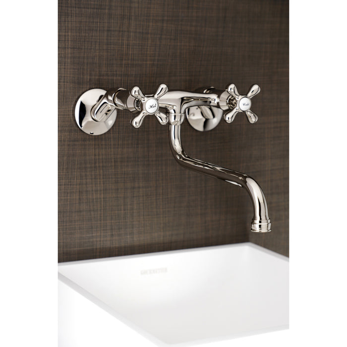 Kingston Heirloom KS215PN - Kingston Double-Handle 2-Hole Wall Mount Bathroom Faucet, Polished Nickel