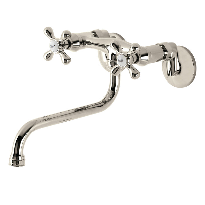 Kingston Heirloom KS215PN - Kingston Double-Handle 2-Hole Wall Mount Bathroom Faucet, Polished Nickel