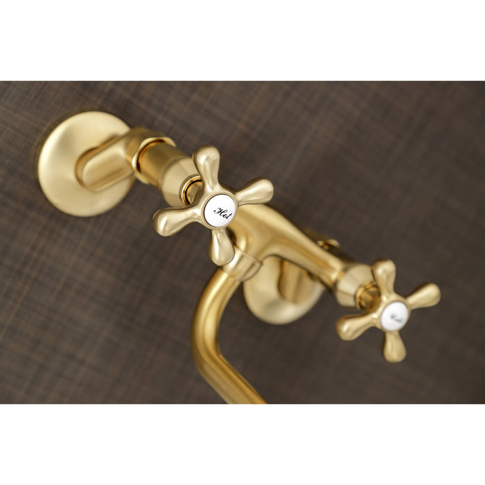 Kingston Heirloom KS215SB - Kingston Double-Handle 2-Hole Wall Mount Bathroom Faucet, Brushed Brass