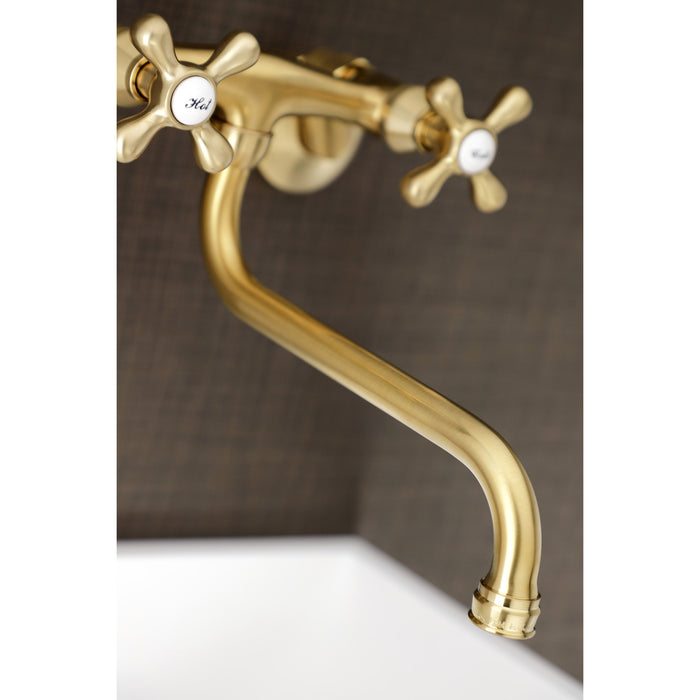 Kingston Heirloom KS215SB - Kingston Double-Handle 2-Hole Wall Mount Bathroom Faucet, Brushed Brass