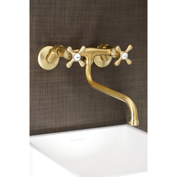Kingston KS215SB Two-Handle 2-Hole Wall Mount Bathroom Faucet, Brushed Brass