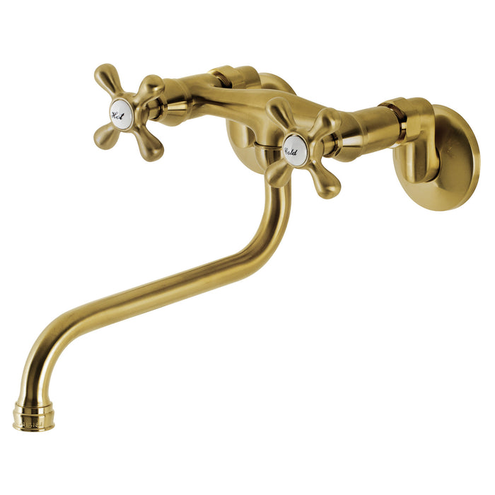 Kingston Heirloom KS215SB - Kingston Double-Handle 2-Hole Wall Mount Bathroom Faucet, Brushed Brass