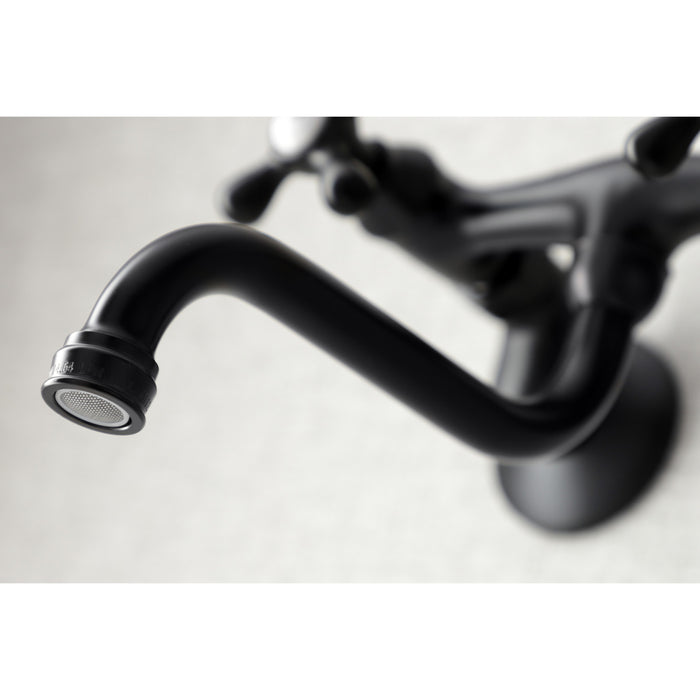 Kingston Heirloom KS216MB - Kingston Double-Handle 2-Hole Wall Mount Bathroom Faucet, Matte Black