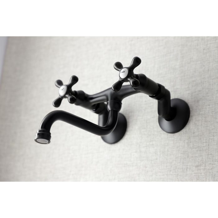 Kingston Heirloom KS216MB - Kingston Double-Handle 2-Hole Wall Mount Bathroom Faucet, Matte Black