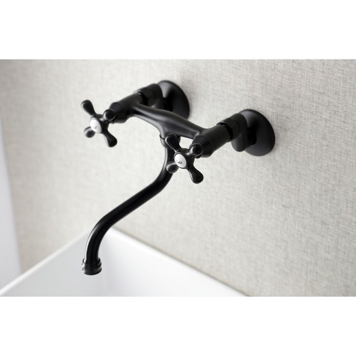Kingston Heirloom KS216MB - Kingston Double-Handle 2-Hole Wall Mount Bathroom Faucet, Matte Black