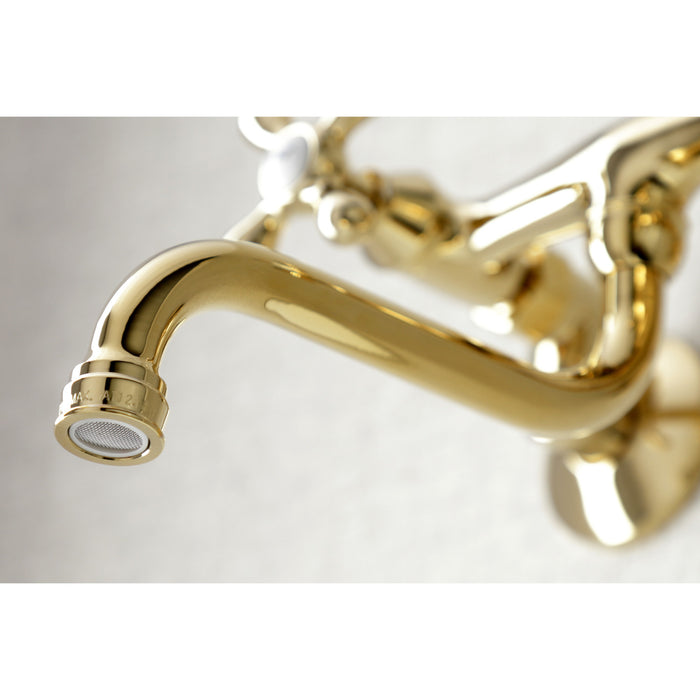 Kingston KS216PB Two-Handle 2-Hole Wall Mount Bathroom Faucet, Polished Brass