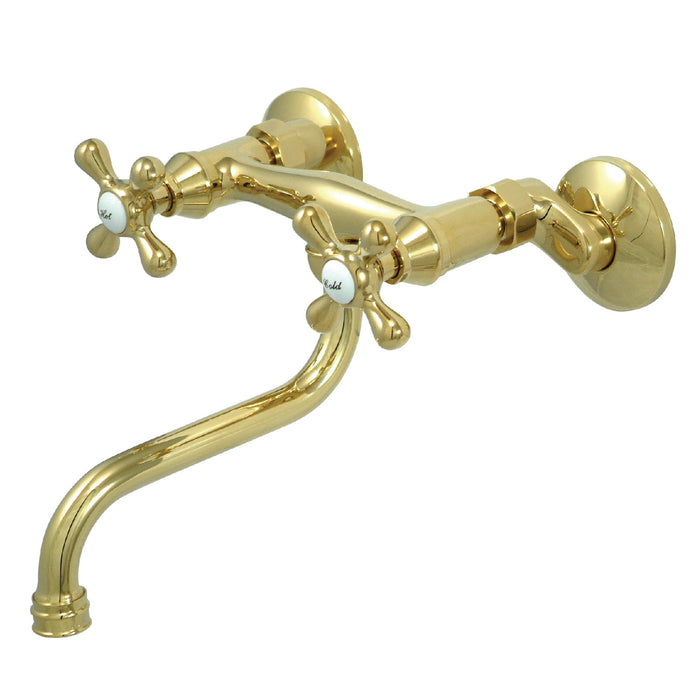 Kingston KS216PB Two-Handle 2-Hole Wall Mount Bathroom Faucet, Polished Brass