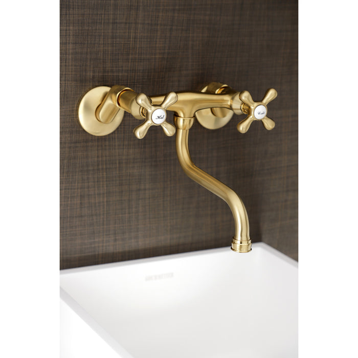 Kingston KS216SB Two-Handle 2-Hole Wall Mount Bathroom Faucet, Brushed Brass