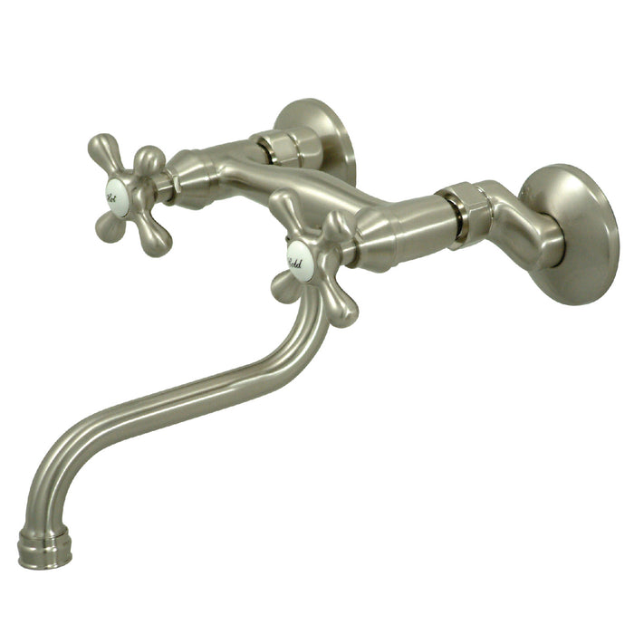 Kingston Heirloom KS216SN - Kingston Double-Handle 2-Hole Wall Mount Bathroom Faucet, Brushed Nickel