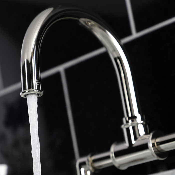 Kingston Sona KS2176RX - Belknap Two-Handle 2-Hole Deck Mount Bridge Bathroom Faucet with Push Pop-Up Drain, Polished Nickel