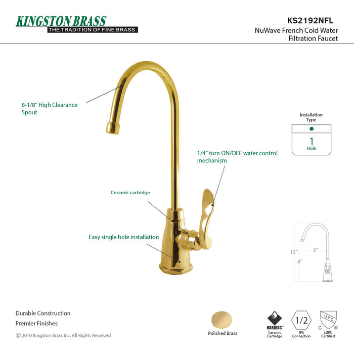 NuWave French KS2192NFL Single-Handle 1-Hole Deck Mount Water Filtration Faucet, Polished Brass