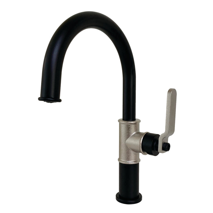 Whitaker KS2236KL Single-Handle 1-Hole Deck Mount Bathroom Faucet with Push Pop-Up, Matte Black/Polished Nickel
