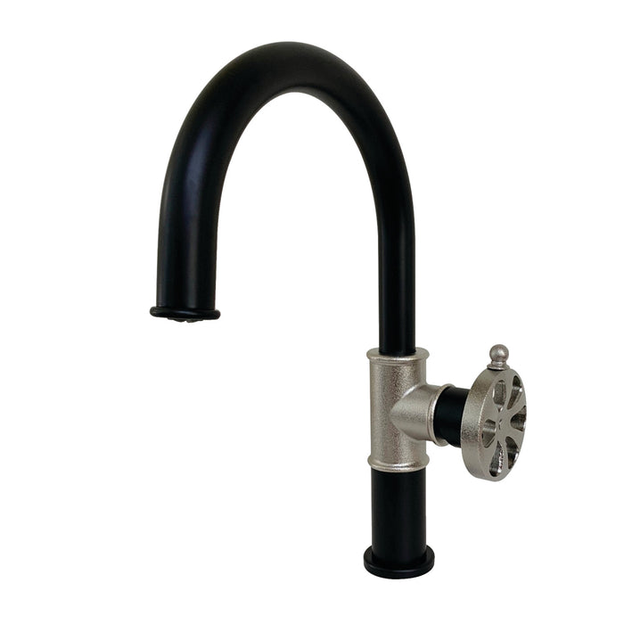 Belknap KS2236RX Single-Handle 1-Hole Deck Mount Bathroom Faucet with Push Pop-Up, Matte Black/Polished Nickel