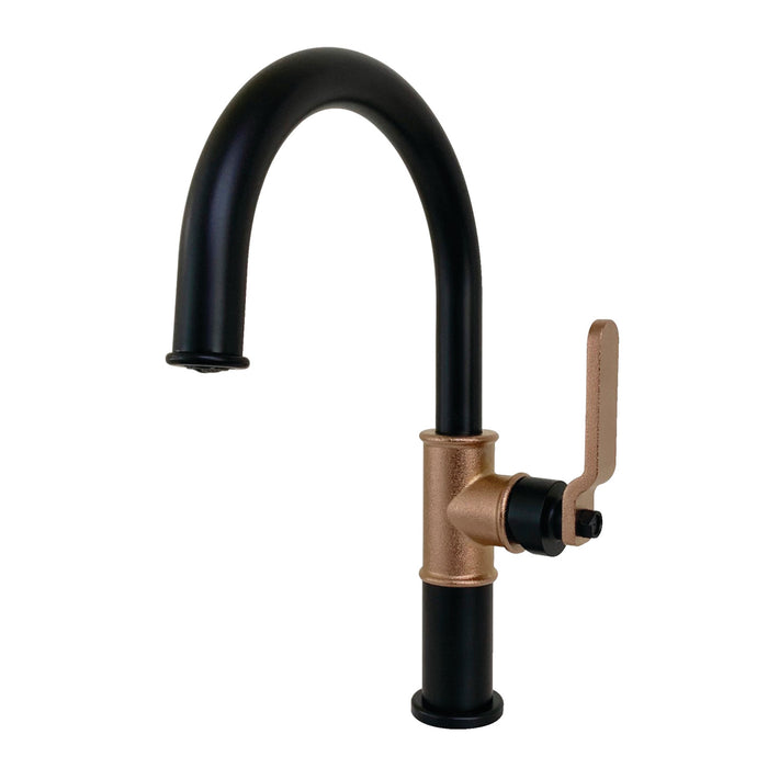 Whitaker KS2237KL Single-Handle 1-Hole Deck Mount Bathroom Faucet with Push Pop-Up, Matte Black/Rose Gold