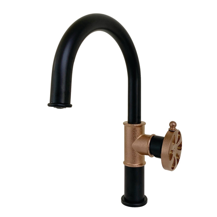 Belknap KS2237RX Single-Handle 1-Hole Deck Mount Bathroom Faucet with Push Pop-Up, Matte Black/Rose Gold