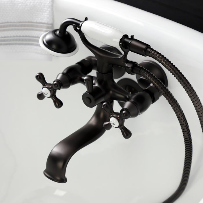 Kingston KS225ORB Three-Handle 2-Hole Tub Wall Mount Clawfoot Tub Faucet with Handshower, Oil Rubbed Bronze