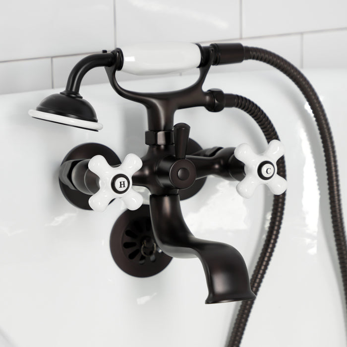 Kingston KS225PXORB Three-Handle 2-Hole Tub Wall Mount Clawfoot Tub Faucet with Hand Shower, Oil Rubbed Bronze