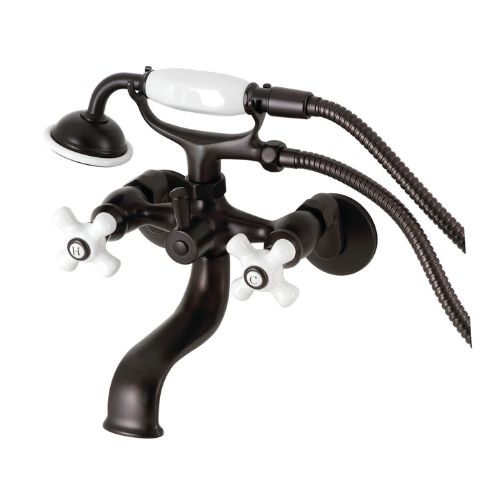 Kingston KS225PXORB Three-Handle 2-Hole Tub Wall Mount Clawfoot Tub Faucet with Hand Shower, Oil Rubbed Bronze