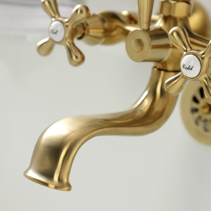 Kingston KS225SB Three-Handle 2-Hole Tub Wall Mount Clawfoot Tub Faucet with Handshower, Brushed Brass