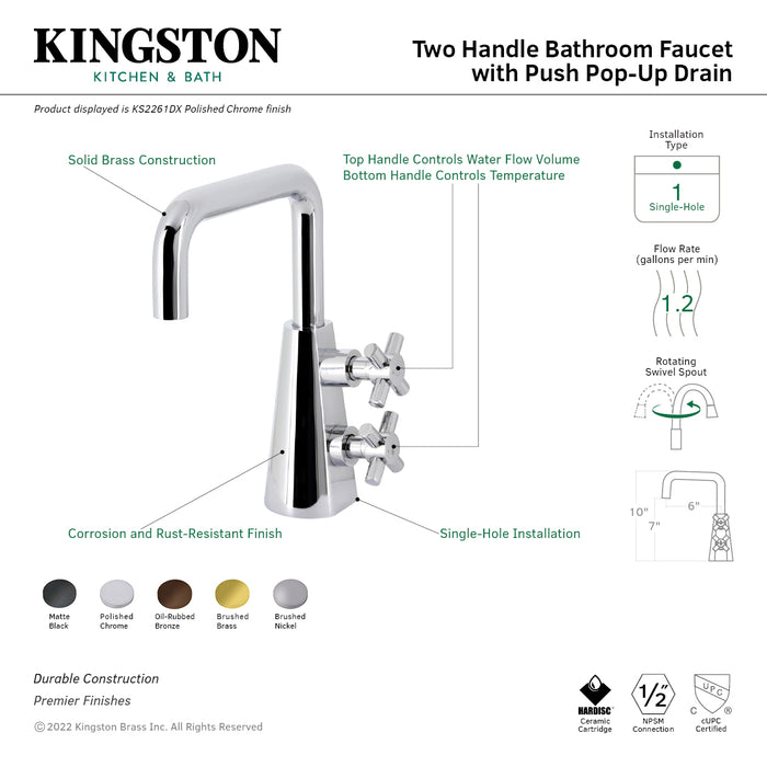 Kingston Sona KS2261DX - Constantine Two-Handle 1-Hole Bathroom Faucet with Push Pop-Up Drain, Polished Chrome