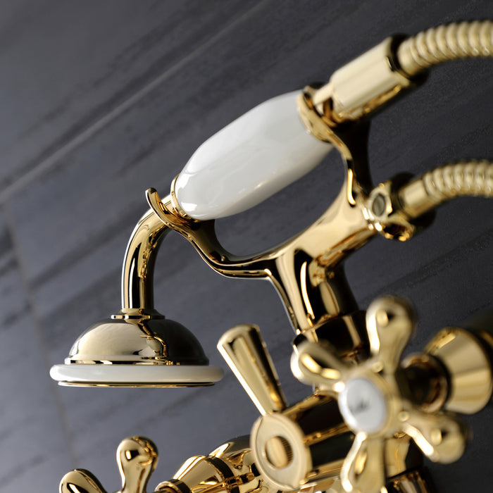 Kingston KS226PB Two-Handle Clawfoot Tub Faucet with Hand Shower, Polished Brass