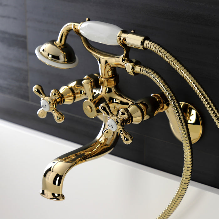 Kingston KS226PB Two-Handle Clawfoot Tub Faucet with Hand Shower, Polished Brass