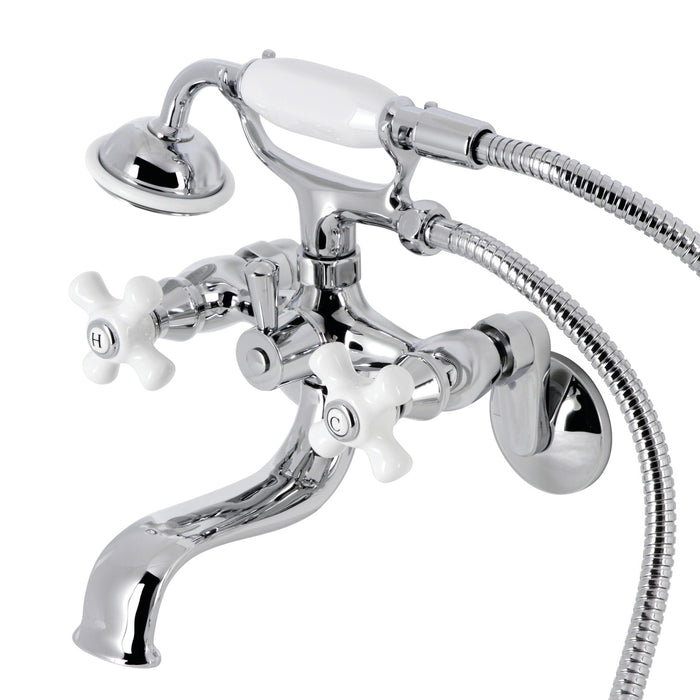 Kingston KS226PXC Three-Handle 2-Hole Wall Mount Clawfoot Tub Faucet with Hand Shower, Polished Chrome