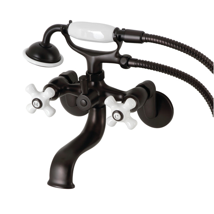 Kingston KS226PXORB Three-Handle 2-Hole Wall Mount Clawfoot Tub Faucet with Hand Shower, Oil Rubbed Bronze