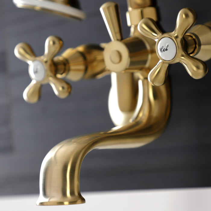 Kingston KS226SB Two-Handle Clawfoot Tub Faucet with Hand Shower, Brushed Brass