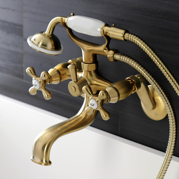 Kingston KS226SB Two-Handle Clawfoot Tub Faucet with Hand Shower, Brushed Brass