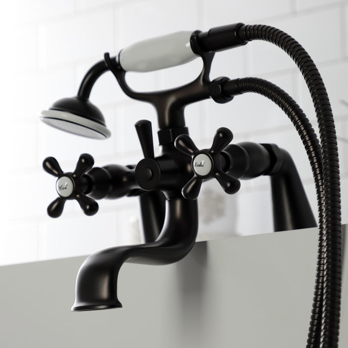 Kingston KS227ORB Three-Handle 2-Hole Deck Mount Clawfoot Tub Faucet with Handshower, Oil Rubbed Bronze