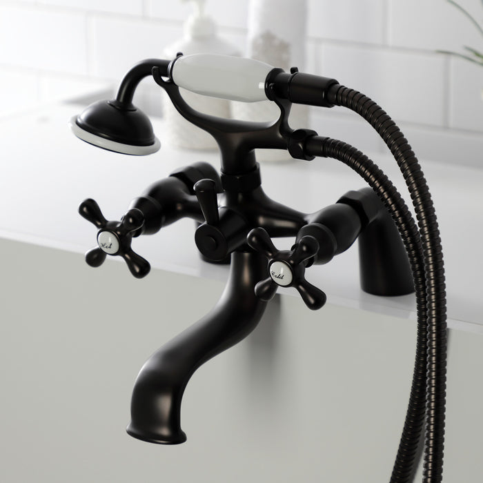 Kingston KS227ORB Three-Handle 2-Hole Deck Mount Clawfoot Tub Faucet with Handshower, Oil Rubbed Bronze