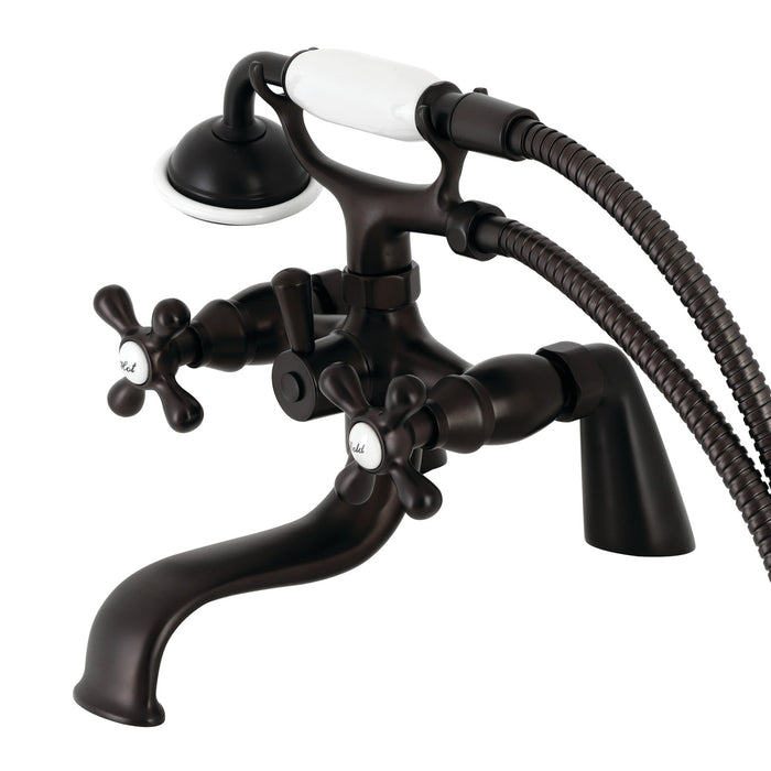 Kingston Heirloom KS227ORB - Kingston Three-Handle 2-Hole Deck-Mount Clawfoot Tub Faucet with Hand Shower, Oil Rubbed Bronze
