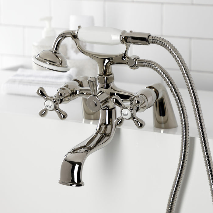 Kingston Heirloom KS227PN - Kingston Three-Handle 2-Hole Deck-Mount Clawfoot Tub Faucet with Hand Shower, Polished Nickel