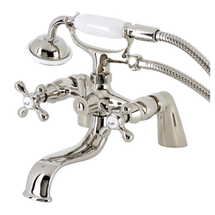 Kingston Heirloom KS227PN - Kingston Three-Handle 2-Hole Deck-Mount Clawfoot Tub Faucet with Hand Shower, Polished Nickel