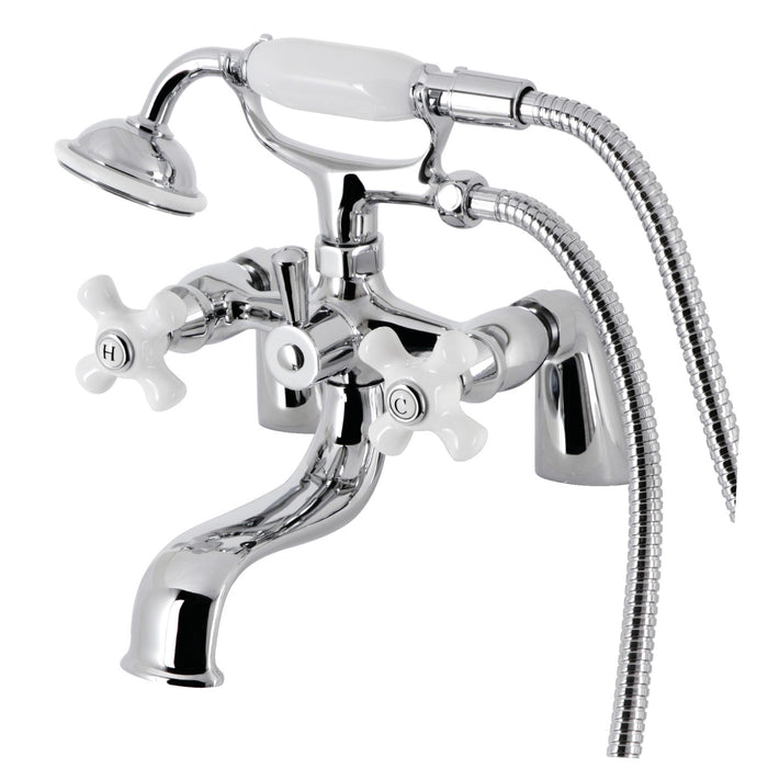 Kingston KS227PXC Three-Handle 2-Hole Deck Mount Clawfoot Tub Faucet with Hand Shower, Polished Chrome