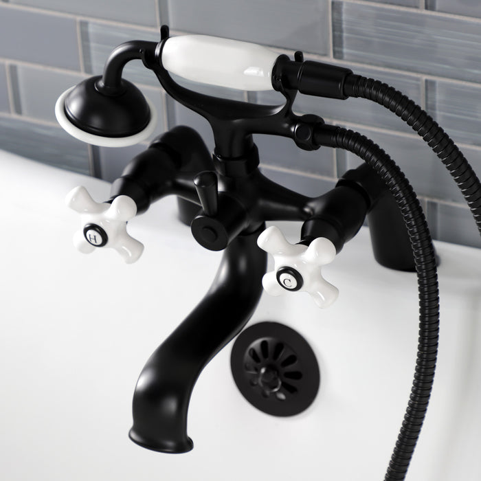 Kingston KS227PXMB Three-Handle 2-Hole Deck Mount Clawfoot Tub Faucet with Hand Shower, Matte Black