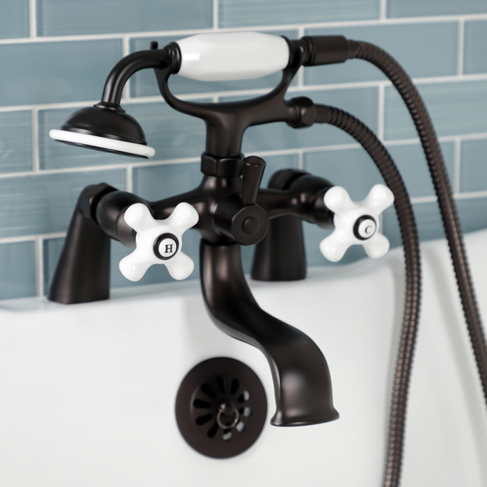 Kingston KS227PXORB Three-Handle 2-Hole Deck Mount Clawfoot Tub Faucet with Hand Shower, Oil Rubbed Bronze
