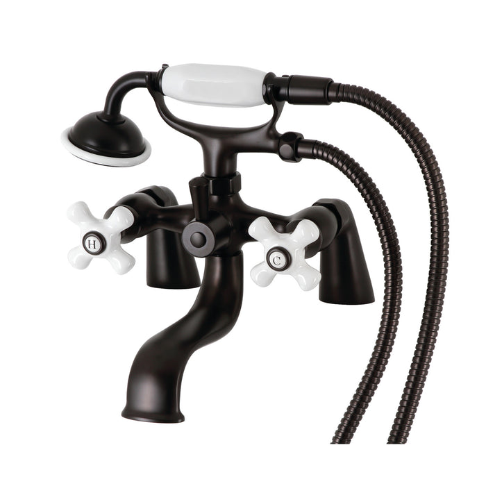 Kingston KS227PXORB Three-Handle 2-Hole Deck Mount Clawfoot Tub Faucet with Hand Shower, Oil Rubbed Bronze