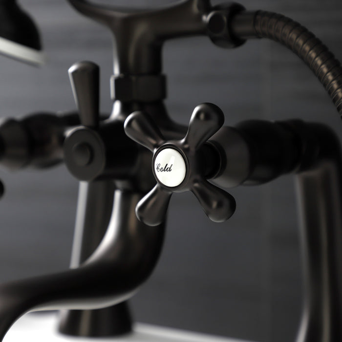 Kingston Heirloom KS228ORB - Kingston Three-Handle 2-Hole Deck-Mount Clawfoot Tub Faucet with Hand Shower, Oil Rubbed Bronze