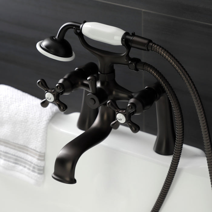 Kingston Heirloom KS228ORB - Kingston Three-Handle 2-Hole Deck-Mount Clawfoot Tub Faucet with Hand Shower, Oil Rubbed Bronze