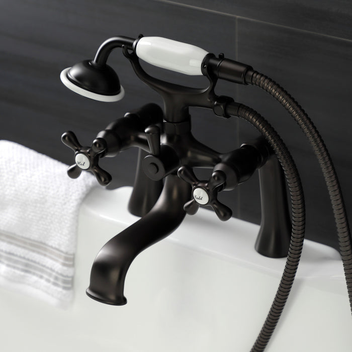 Kingston KS228ORB Three-Handle 2-Hole Deck Mount Clawfoot Tub Faucet with Handshower, Oil Rubbed Bronze
