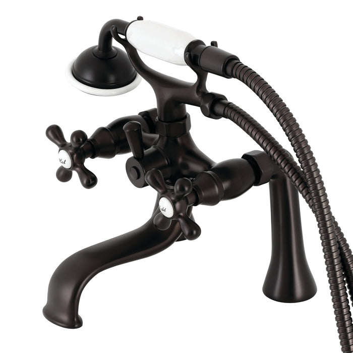 Kingston KS228ORB Three-Handle 2-Hole Deck Mount Clawfoot Tub Faucet with Handshower, Oil Rubbed Bronze