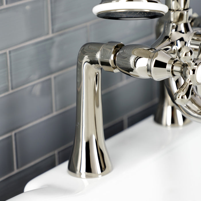 Kingston Heirloom KS228PN - Kingston Three-Handle 2-Hole Deck-Mount Clawfoot Tub Faucet with Hand Shower, Polished Nickel