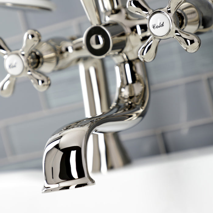 Kingston Heirloom KS228PN - Kingston Three-Handle 2-Hole Deck-Mount Clawfoot Tub Faucet with Hand Shower, Polished Nickel