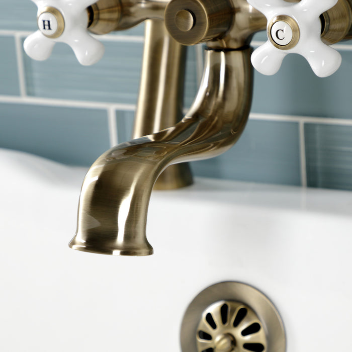 Kingston KS228PXAB Three-Handle 2-Hole Deck Mount Clawfoot Tub Faucet with Hand Shower, Antique Brass